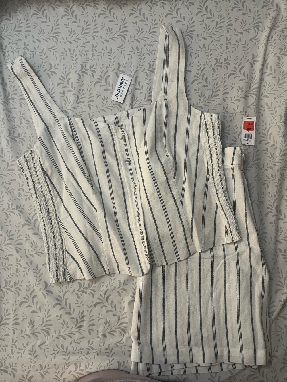 Old Navy Cream and Navy Striped Two-Piece Set